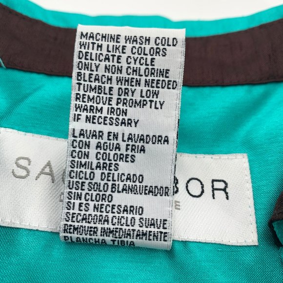 Sag Harbor Beautiful Shiny‎ Green Blouse 6 Petite Shoulder Pads Uniform Collared - Picture 4 of 9